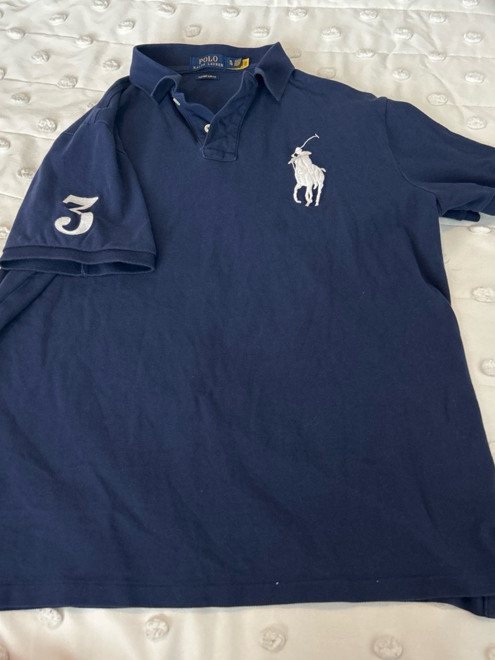 Ralph Lauren Navy Polo with White Pony and Sleeve Number
